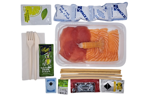 TONNO SALMONE SCAMPI CARPACCIO ASTUCCIO